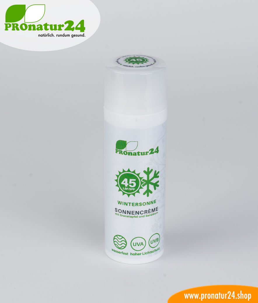 Sonnencreme LSF 45 – WINTER SONNE | Mineralischer Sonnenschutz, BIO Inhaltsstoffe, UVA, UVB, wasserfest für den Wintersport | OHNE CHEMIE | 50 ml Füllmenge